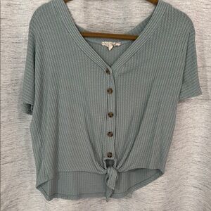 Women's V-Neck Button-Down Top - Teal